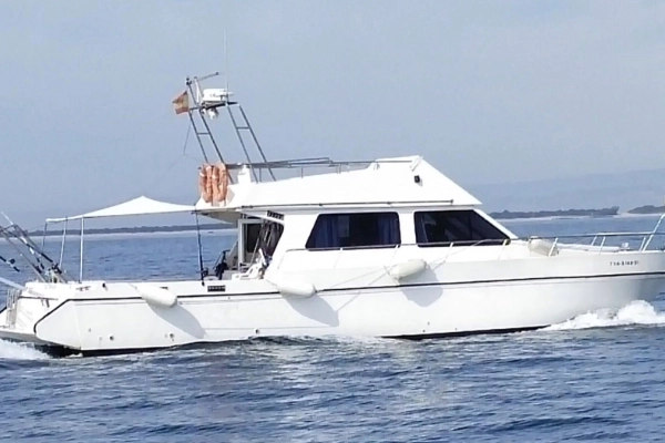 Catamarán Astiboat de alquiler en Valencia para grupos de hasta 11 personas navegando por la costa